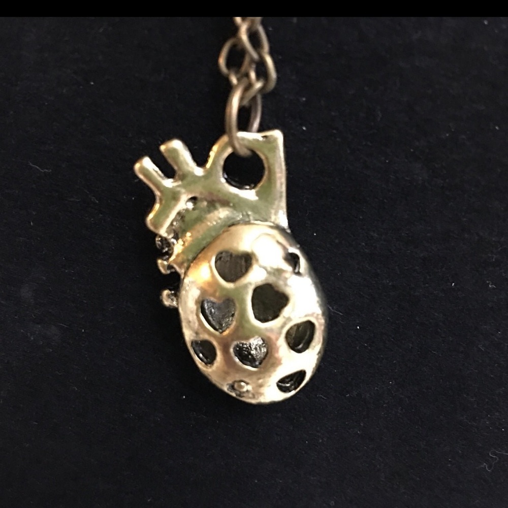 Anatomically Correct Heart Necklace Faux Antique Gold 20 inch Valentines Day! - Picture 2 of 5
